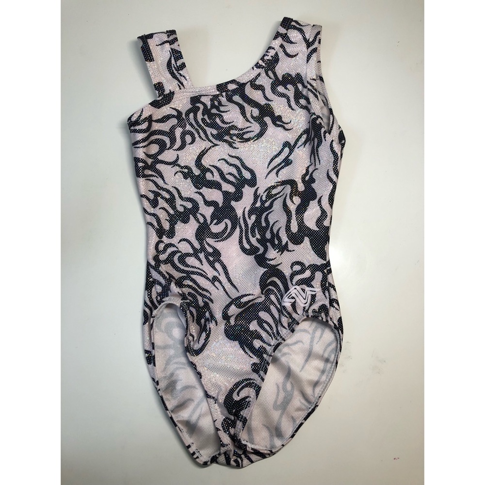 White and Black Alpha Factor Gymnastics Leotard